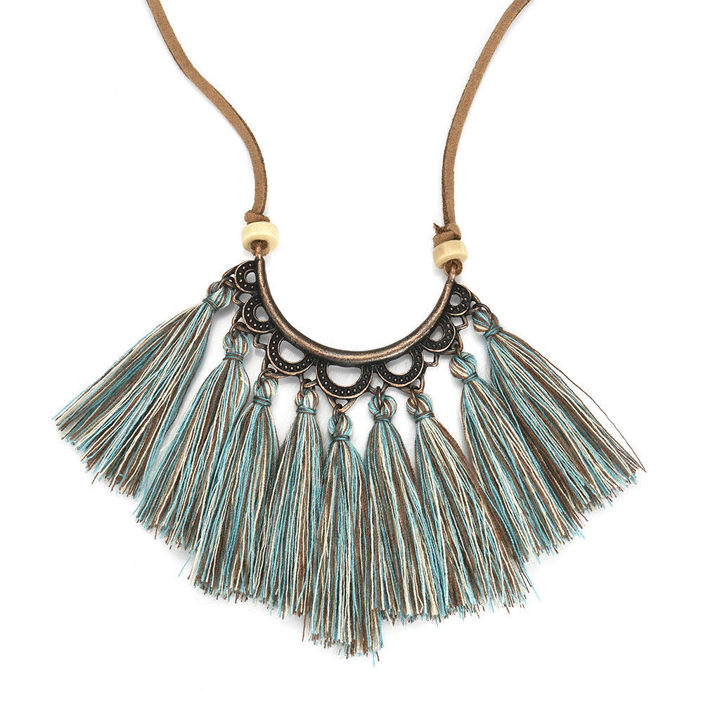 Vintage cotton line ear tassel pendant necklace female fashion charm jewelry