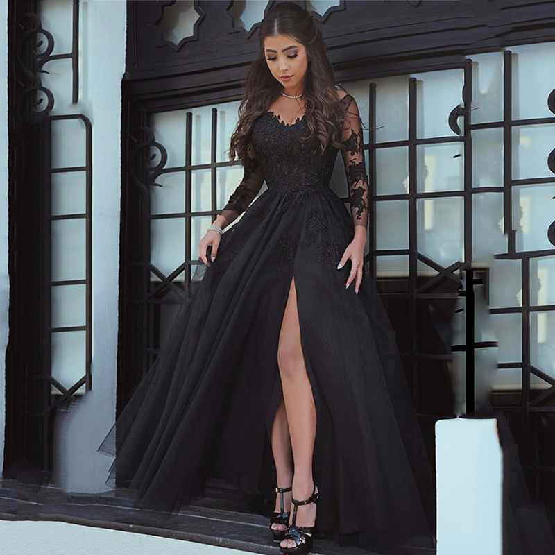 Sexy Slit Black Prom Dresses 2020 Lace Long Sleeve Elegant Formal Evening Gowns Party Long Prom Dresses For Woman vestidos de gala, Customize
Sexy Slit Black Prom Dresses 2020 Lace Long Sleeve Elegant Formal Evening Gowns Party Long Prom Dresses For Woman vestidos de gala, Customize