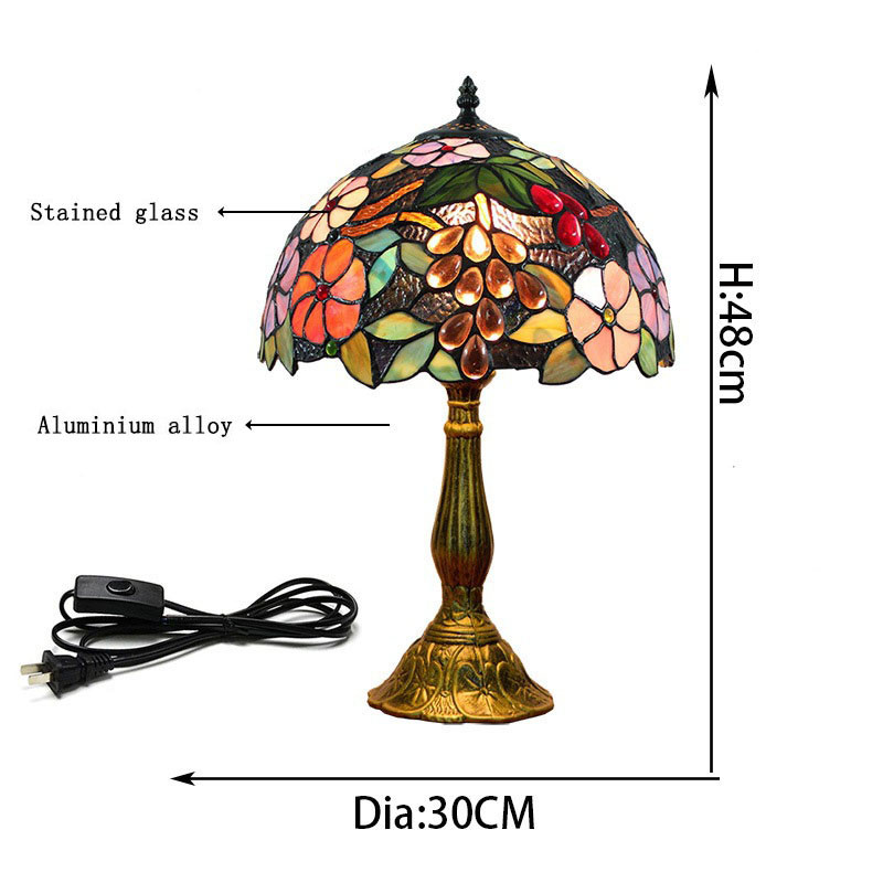 Retro Tiffany stained glass lights living room bedroom bedside table lamp European grape deco table lampsTF018
