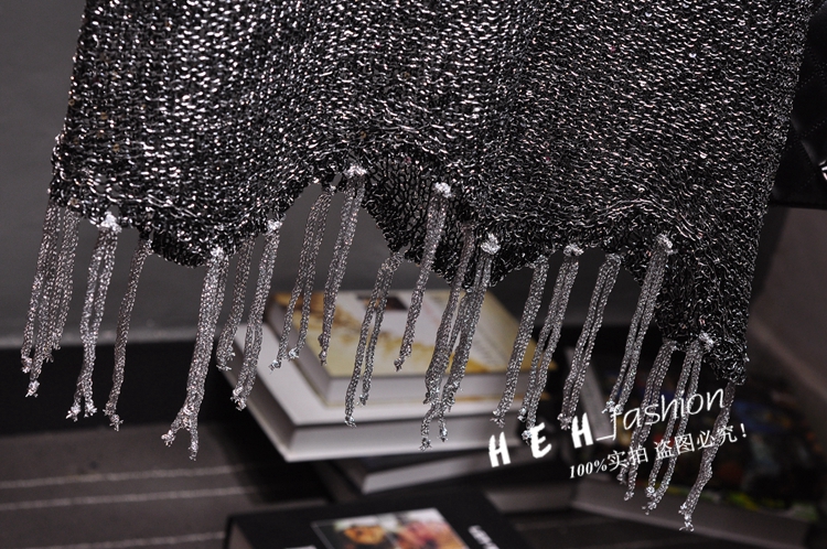 New design womens o-neck sleeveless paillette shinny lurex patchwork knitted asymmetric tassel fringe vest tank tops camisole