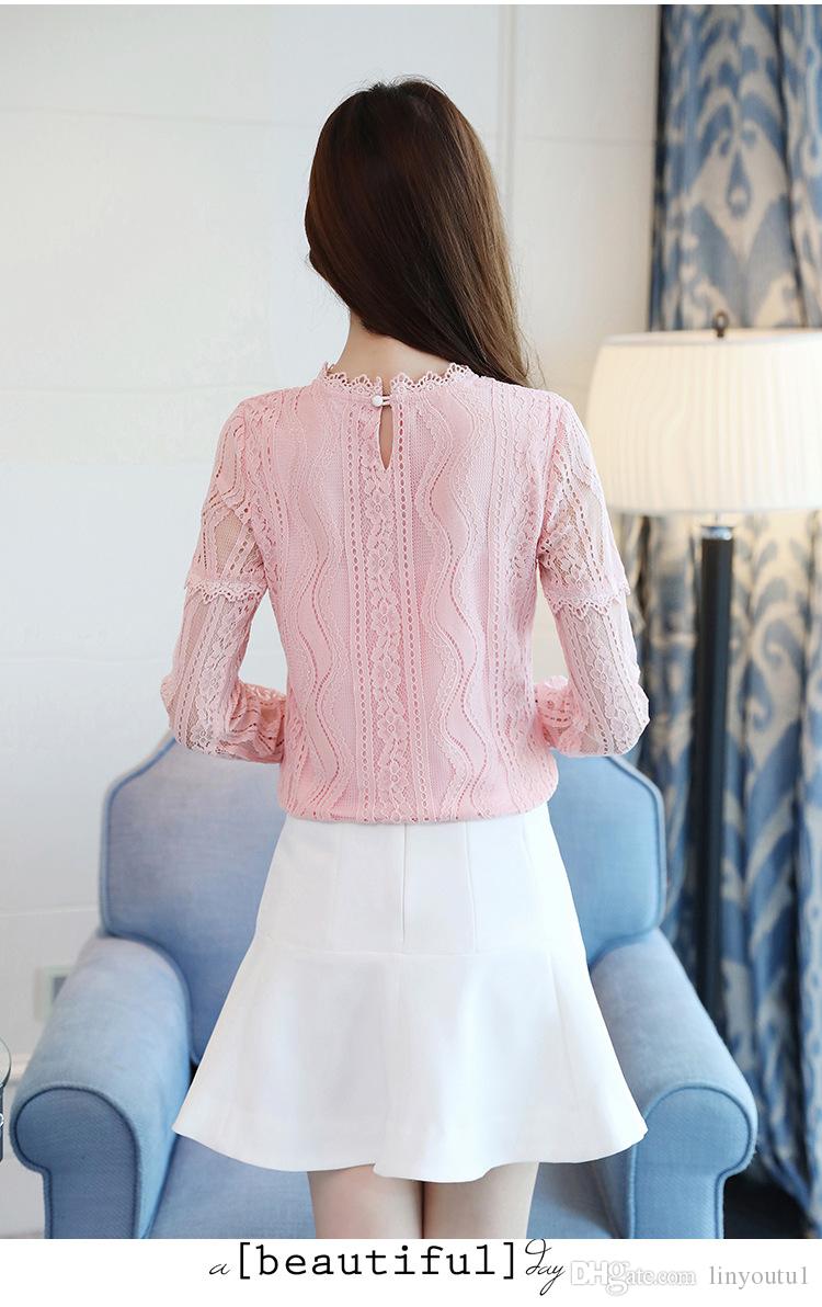 2020 Autumn Winter Fashion Lace Blouse Long Sleeve Slim Body Lace Shirt Women Tops Elegant Plus Size Lace Top