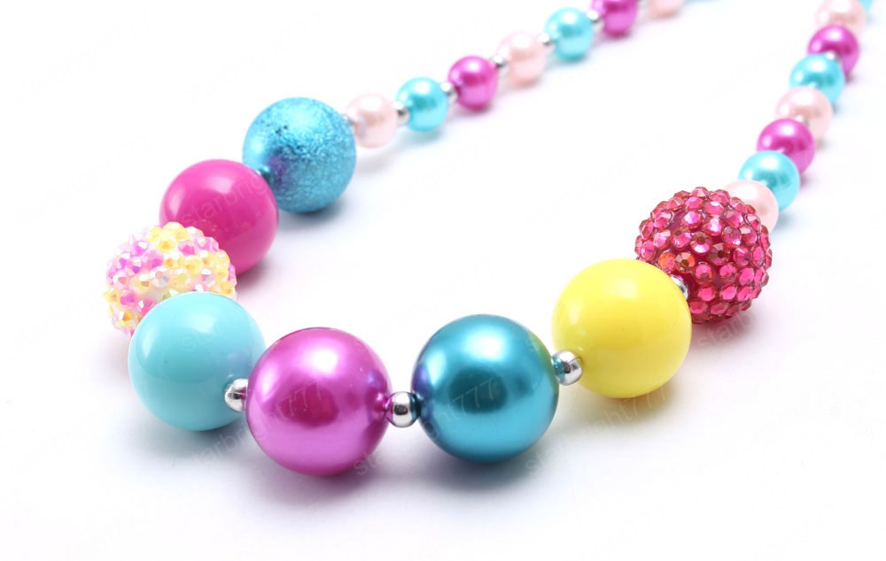 Fashion Spring Colorful Kids Girls Chunky Beads Necklace Baby Girls Bubblegum Beads Necklace Charm Chunky Jewelry Gift