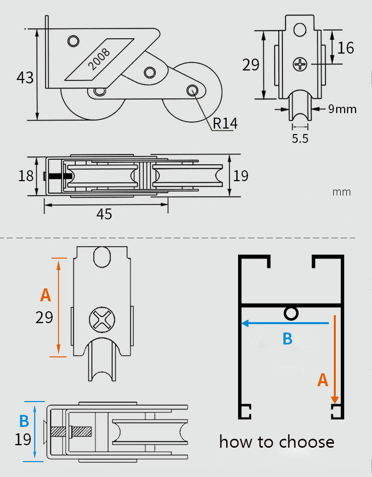 2008-Type Sliding Plastic Steel Door Pulley Aluminum Alloy Windows Brass Wheel Muted Roller Hardware