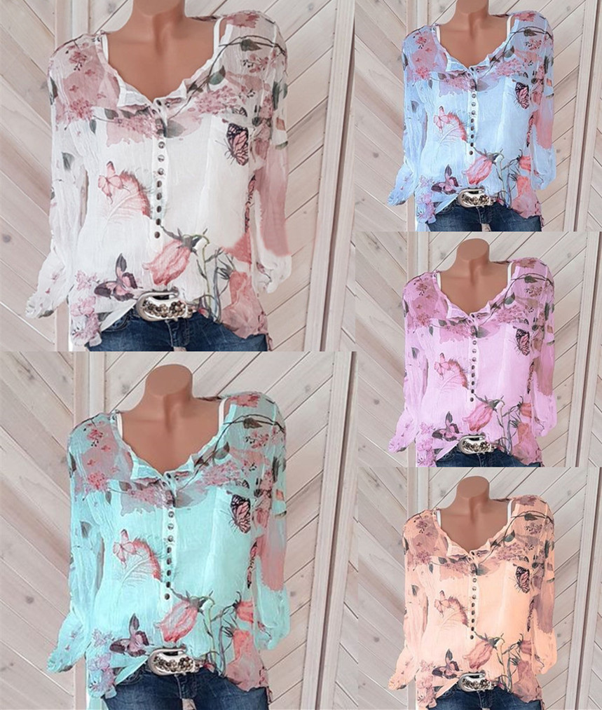 Women Floral Printed V Collar Button T-Shirt Chiffon Irregular Hem Top Plus Size Loose Fashion Spring Autumn Long Sleeve Chiffon Blouses, White
Women Floral Printed V Collar Button T-Shirt Chiffon Irregular Hem Top Plus Size Loose Fashion Spring Autumn Long Sleeve Chiffon Blouses, White