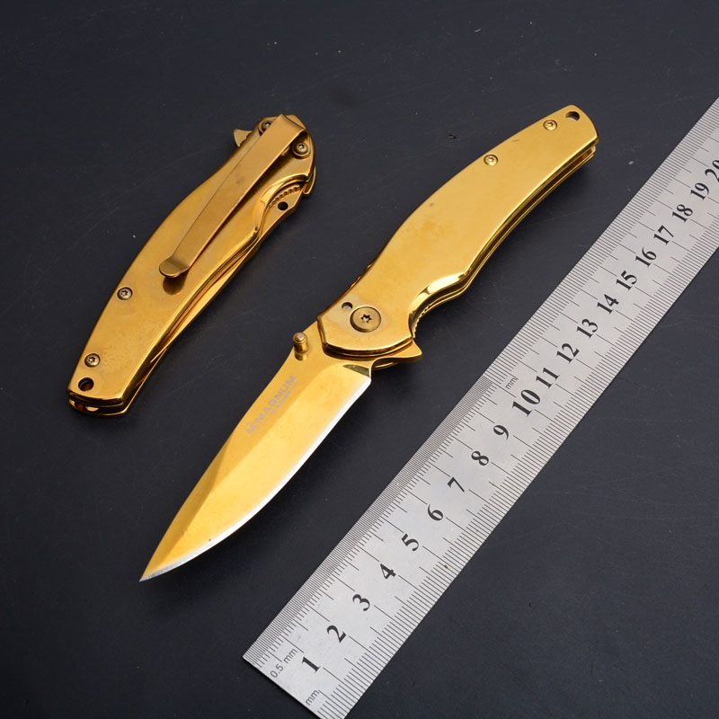 Gold Folding Pocket Knife 57HRC 3CR13 Blade Full Stainless Steel Knife EDC Camping Hunting Knives Tools Gift Emergency Survival Gear
Gold Folding Pocket Knife 57HRC 3CR13 Blade Full Stainless Steel Knife EDC Camping Hunting Knives Tools Gift Emergency Survival Gear