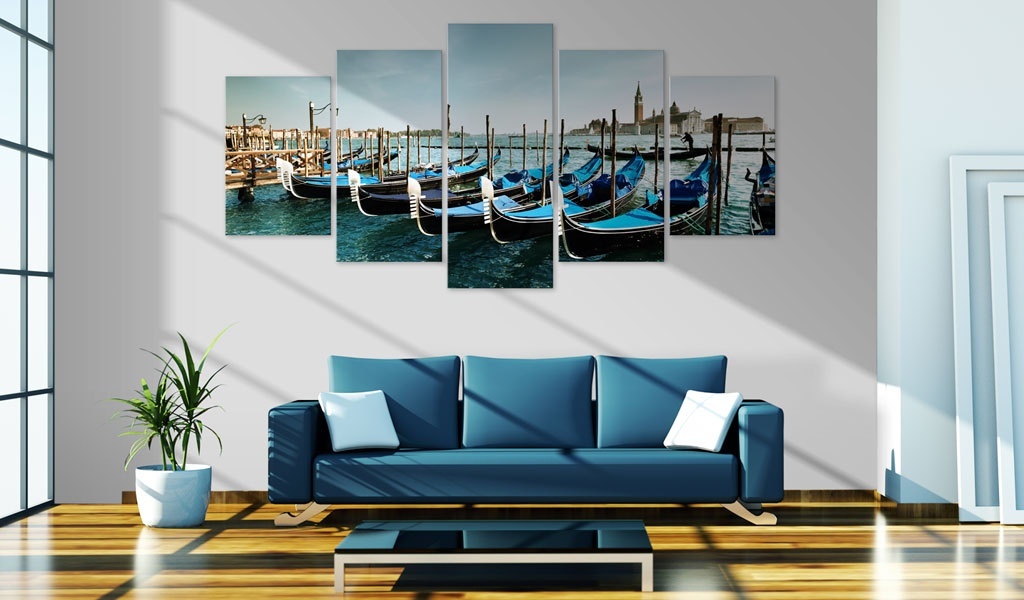 ( No Frame)5PCS/Set Canal in Venice Sailing Art Print Poster Frameless Canvas Painting Wall Picture Home Decoration