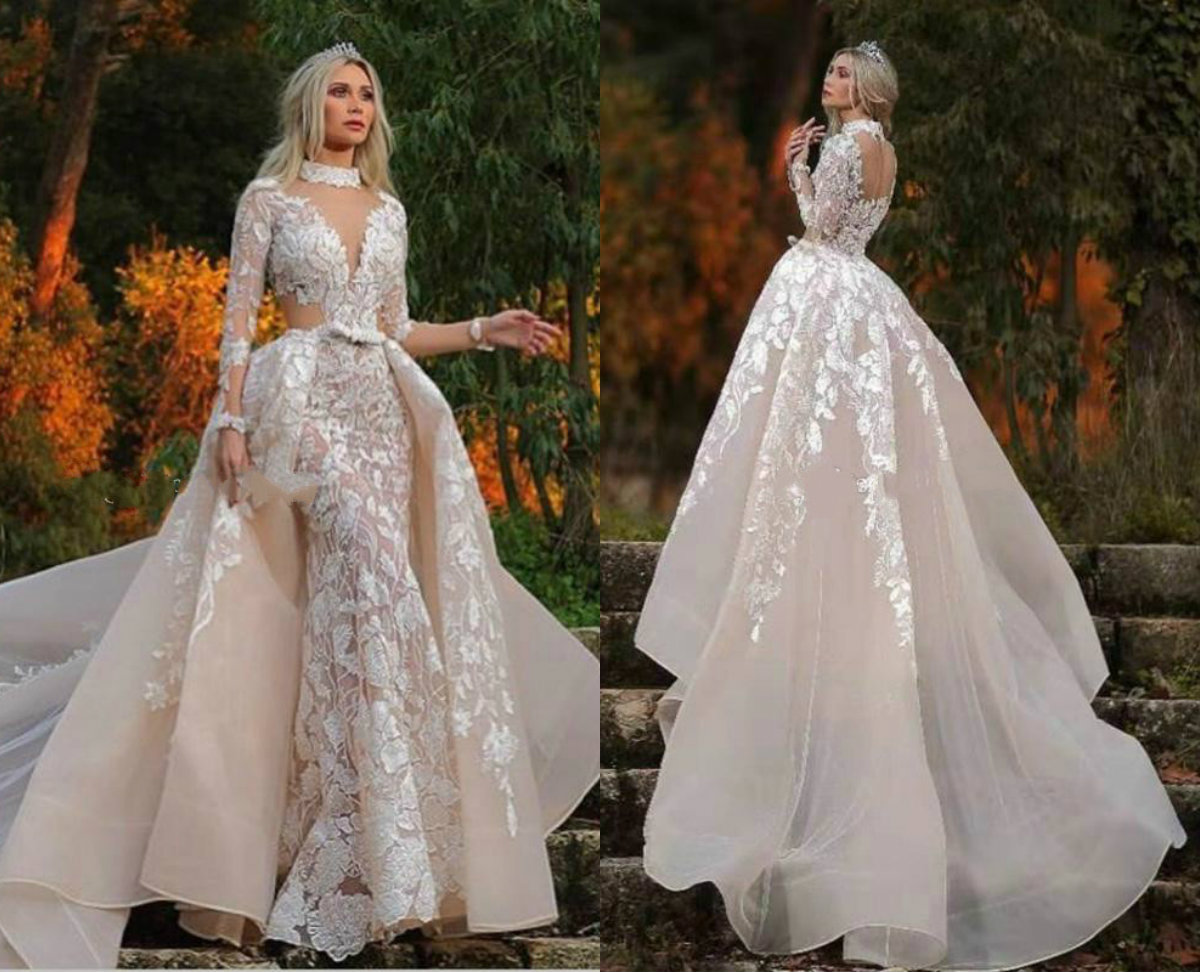 2019 Champagne Mermaid Wedding Dresses With Detachable Train Long Sleeves Bridal Gowns Garden Vestidos De Novia Custom Luxury Wedding Dress, Custom made from color chart
2019 Champagne Mermaid Wedding Dresses With Detachable Train Long Sleeves Bridal Gowns Garden Vestidos De Novia Custom Luxury Wedding Dress, Custom made from color chart