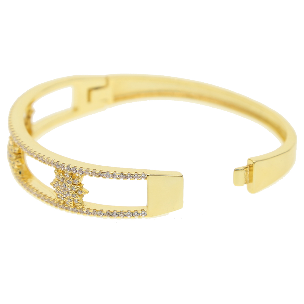 Christmas gift cz star burst bangle bracelet for women gold plated micro pave cubic zirconia open cuff bangles fashion jewelry