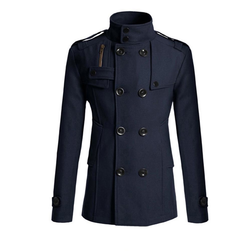 2018 NEW Men Winter Warm Trench Woolen Coat Slim Fit Casual Reefer Jackets Solid Stand Collar Double Breasted Peacoat parka S191019