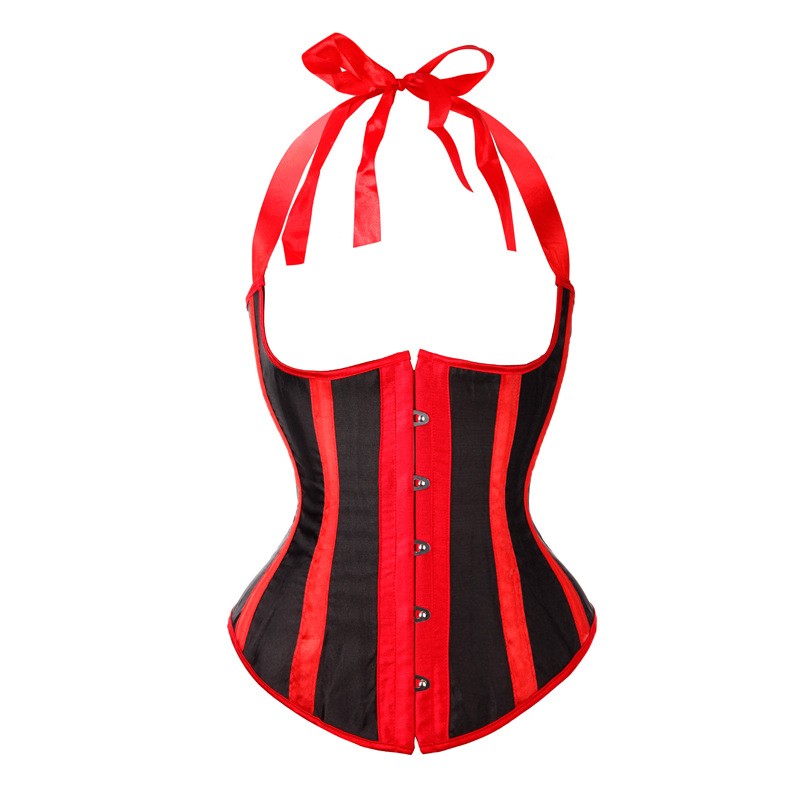 Striped Halter Satin Corset Vest Women Contrast Stripes Underbust Slimming Bodyshaper Fashion Corset Top Plus Size S-6XL Waist Train Corset