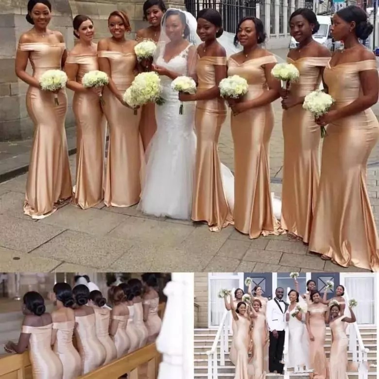 New Gold Bridesmaid Dresses Sexy Off Shoulder Mermaid Long For Wedding Guest Dress Plus Size Party African Formal Maid Of Honor Gowns