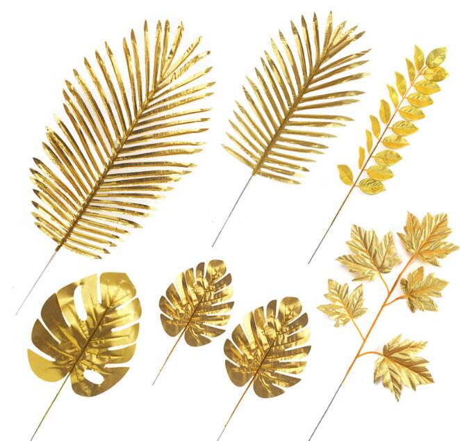 Artificial Gold Tropical Palm Leaves Simulation Leaves Multi Plant Leaves for Hawaiian Theme Party Wedding Decorations DIY Photo Props