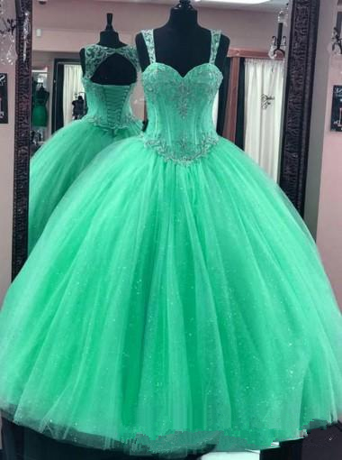2020 New Cheap Spaghetti Straps Bling Sequins Ball Gown Quinceanera Dresses Beaded Party Prom Formal Gown Vestidos De 15 Anos QC1481