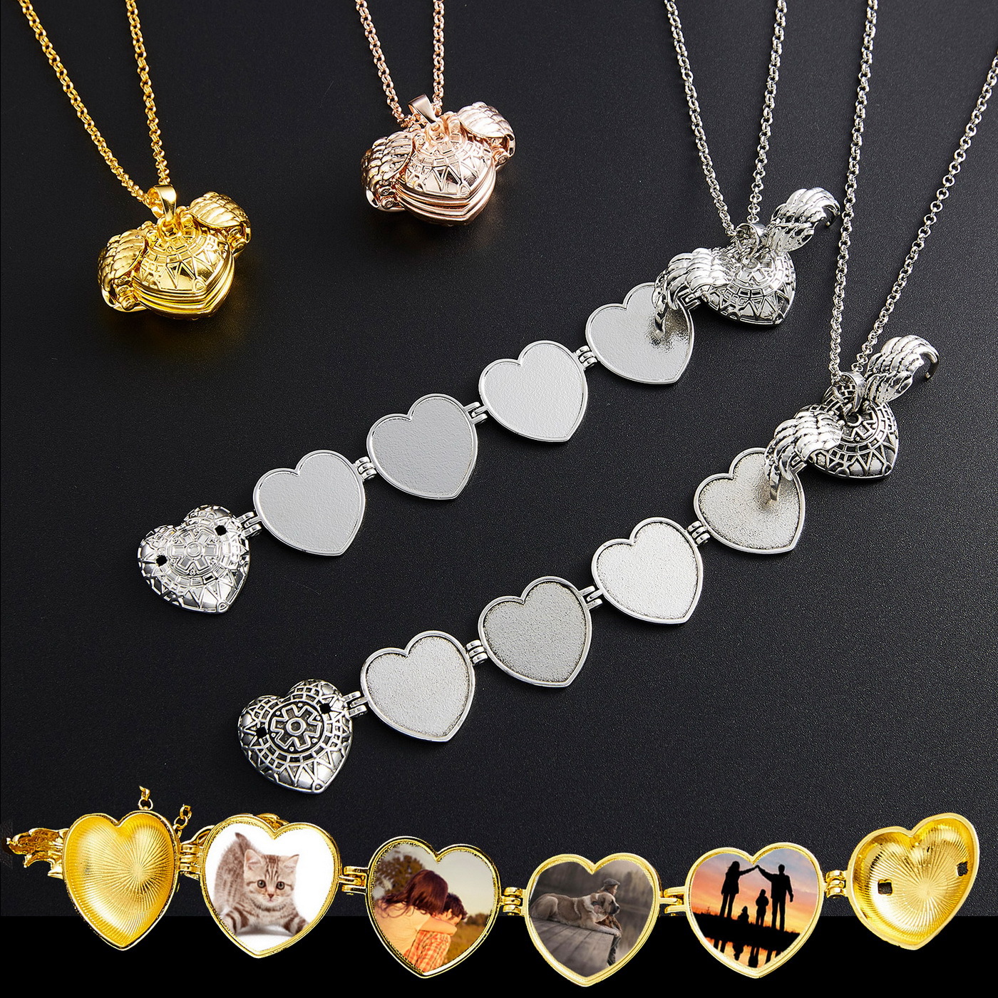 CR Jewelry Fold Photo Locket Pendant Necklace Living Memory Floating Locket Mul…