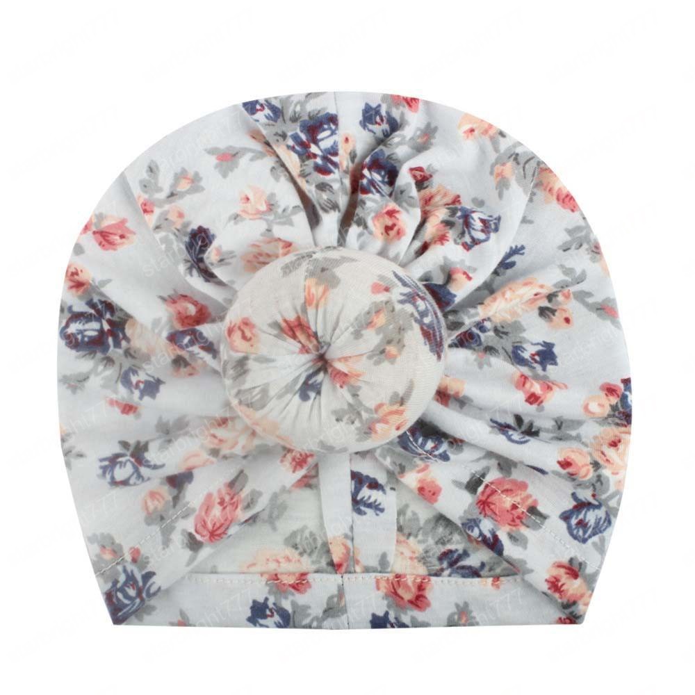 INS Donut Baby Hat Floral Print Newborn Elastic Cotton Baby Beanie Cap Multi color Infant Turban Hats baby headband Toddler Photo Props