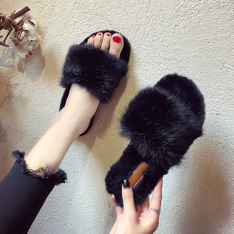Winter Slipper House Indoor Home Slippers Spring Plush Fur Slippers Casual Fur Slides Flip Flops Flat Shoes Woman v428 Y200106