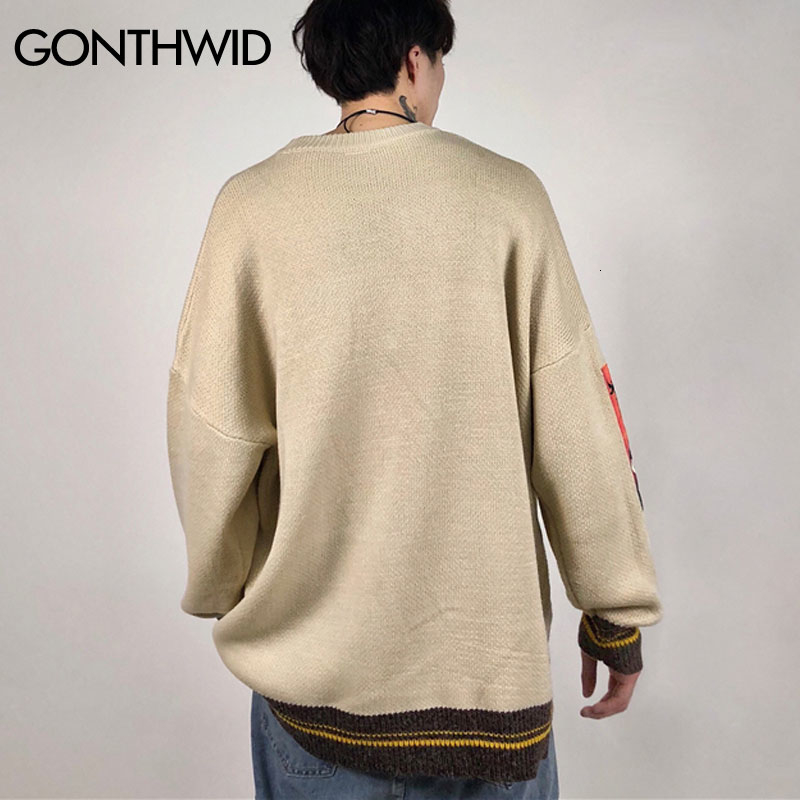 GONTHWID Van Gogh Sleeve Patchwork Pullover Knit Sweater 2019 Mens Hip Hop Embroidery Crewneck Knitwear Sweaters Streetwear Tops V191118