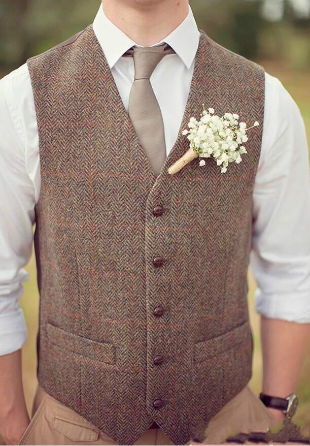Rustic Groom Vest Gentlemen Style Wedding Groom's Suit Outfits Slim Groommen Wedding Party Wear Waistcoat Boho Blended Wedding Vests 2020