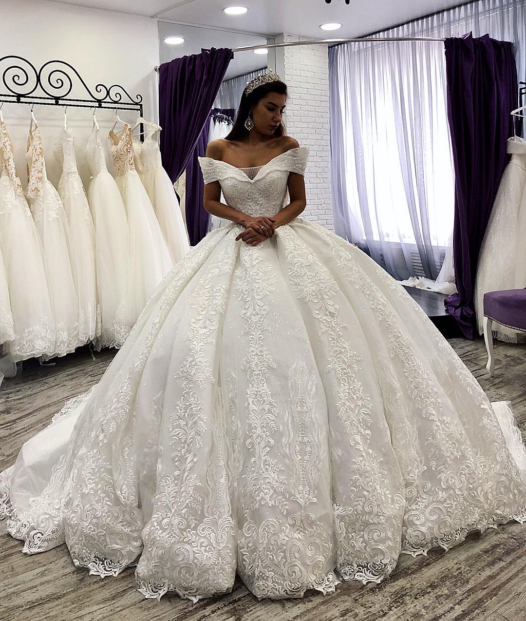 Arabic Lace Ball Gown Weddings Dresses With Petticoat Applique Off The Shoulder Chapel Wedding Dress Sequins Beaded Plus Size Bridal Gown