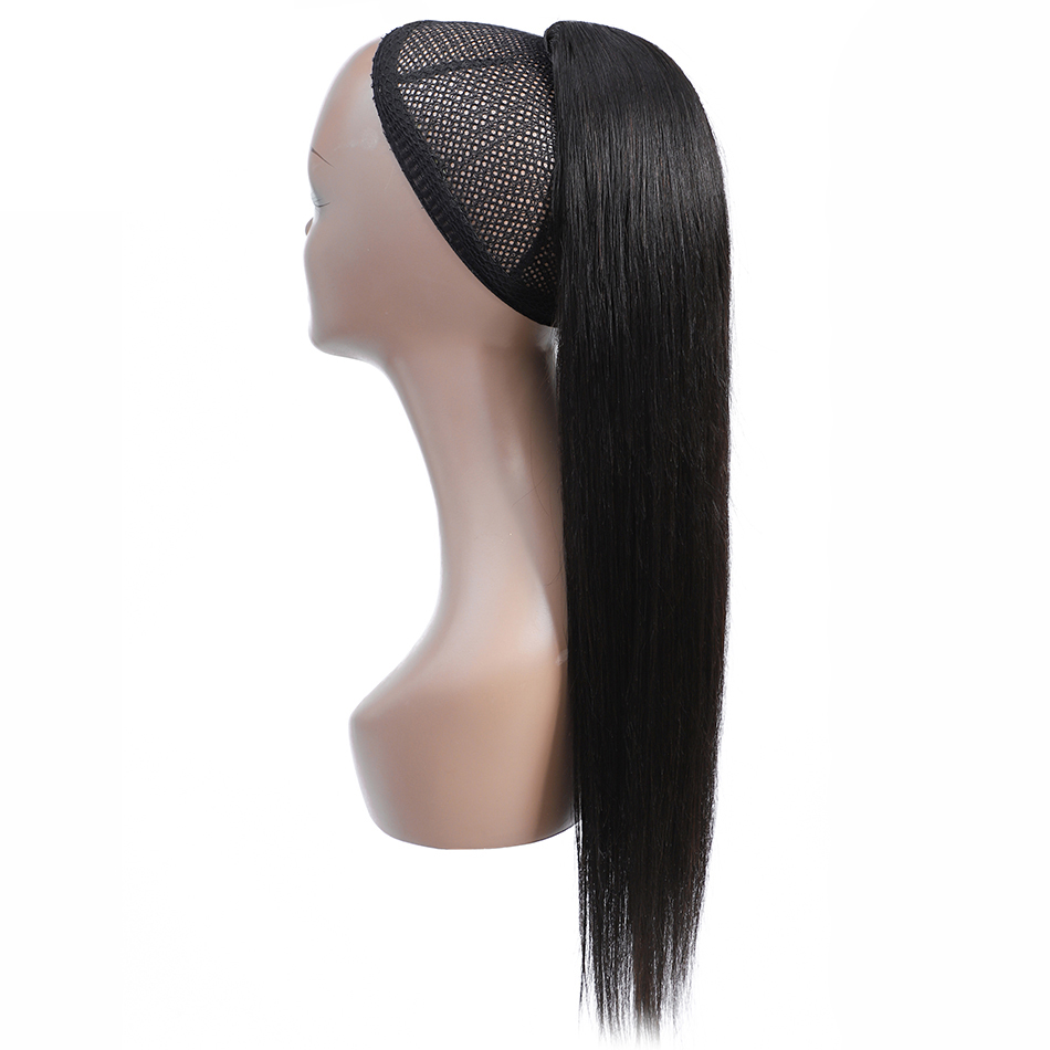Silky Straight Ponytail Human Hair Remy Brazilian Drawstring Ponytail 1 Piece Clip In Hair Extensions 1B Pony Tail