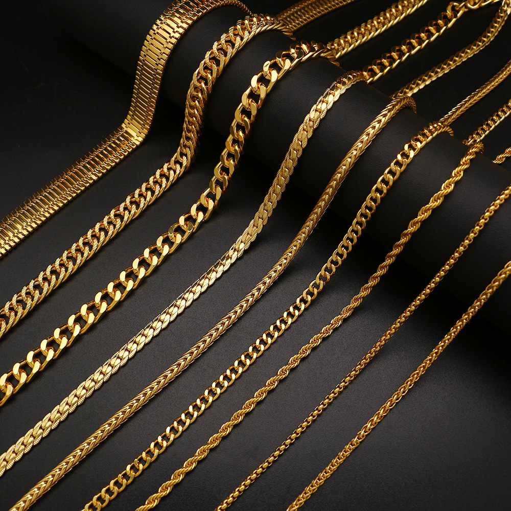 Hip Hop Shiny 18K Real Gold Plated Cuba Rope Snake Chain Necklace for Men Women Gift Fashion Jewelry Accessories