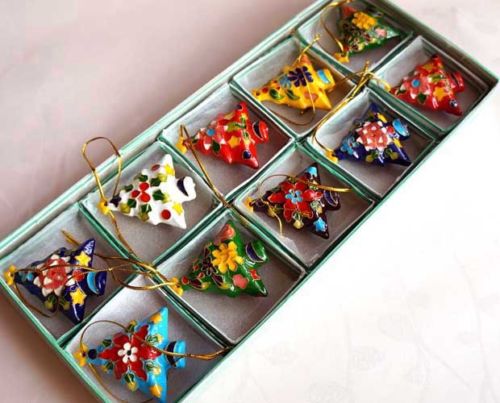 Collectibles 10pc Chinese Cloisonne/Enamel Christmas Tree Ornament Charms Decor