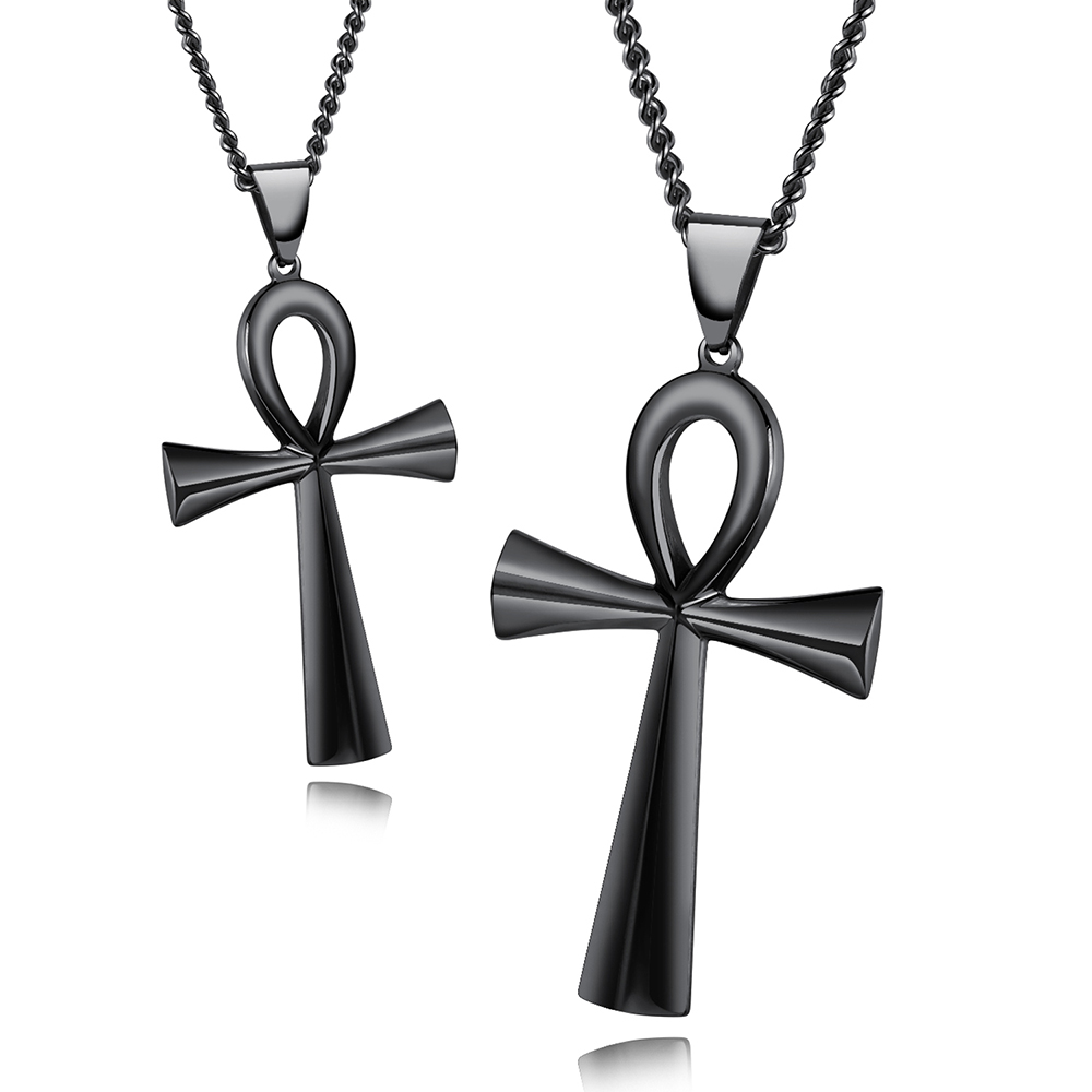 Simple Ancient Egypt Cross Pendants Necklace Jewelry High Polished Stainless Steel Necklace Religious Jewelry Men Women Couple Pendants