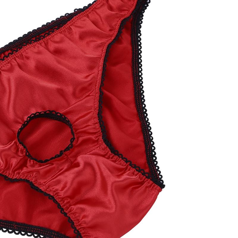 Underwear Mens Hot Sexy Lingerie Open Front Penis Hole Soft Satin Low Rise Sissy Bikini Briefs Underwear Sissy Male Panties