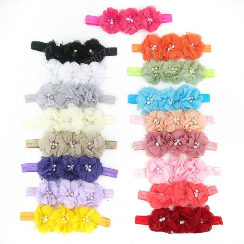 New Baby Girl 3 Flower Headband Kids Princess Headwrap Beads Tulle Elastic Ornaments Hairband Children Hair Accessories