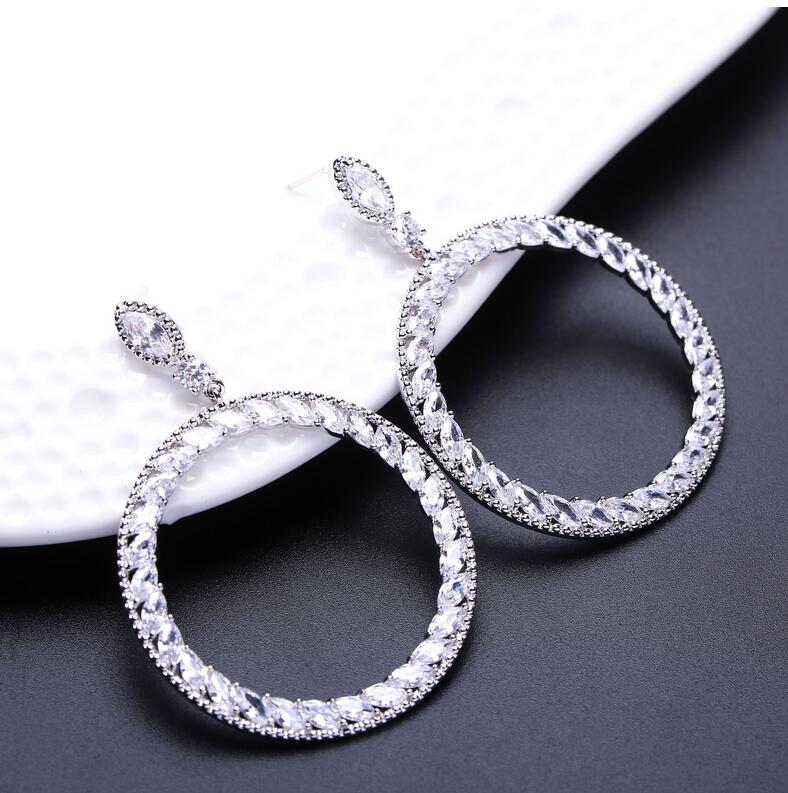 Sterling Sier Dangle Earrings, Fashion Drop Hoop Earrings with 5A Zircon CZ Dia for Women, Bridal Wedding Jewelry Gift Free shipping