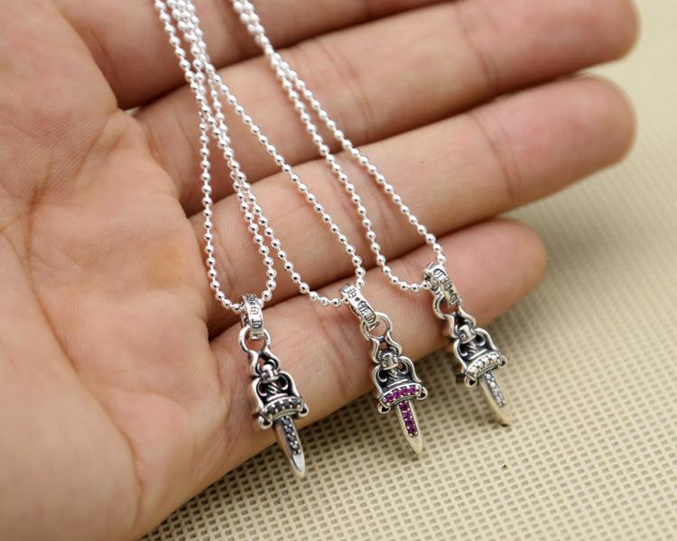 Brand new 925 sterling silver vintage American hand-made designer jewelry antique silver sword necklace pendant with CZ 3 colors hot
