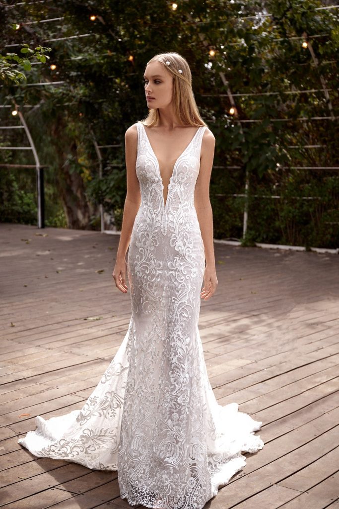 New Julie Vino Mermaid Dresses Sexy Deep V Neck Sleeveless Bridal Gowns Lace Appliques Beach Wedding Dress vestidos de novia