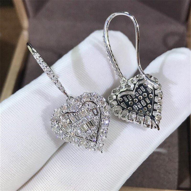 Sparkg Sterg Sier Heart Dangle Earrings: Full White Sapphire CZ Dia Gemstones