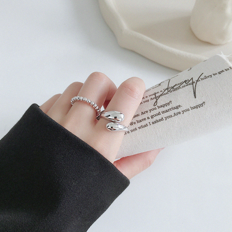 New Chic Style 925 Sterling Silver Double Waterdrop Open Size Rings For Women Minimalist Glossy Adjustable Ring Wedding Jewelry
