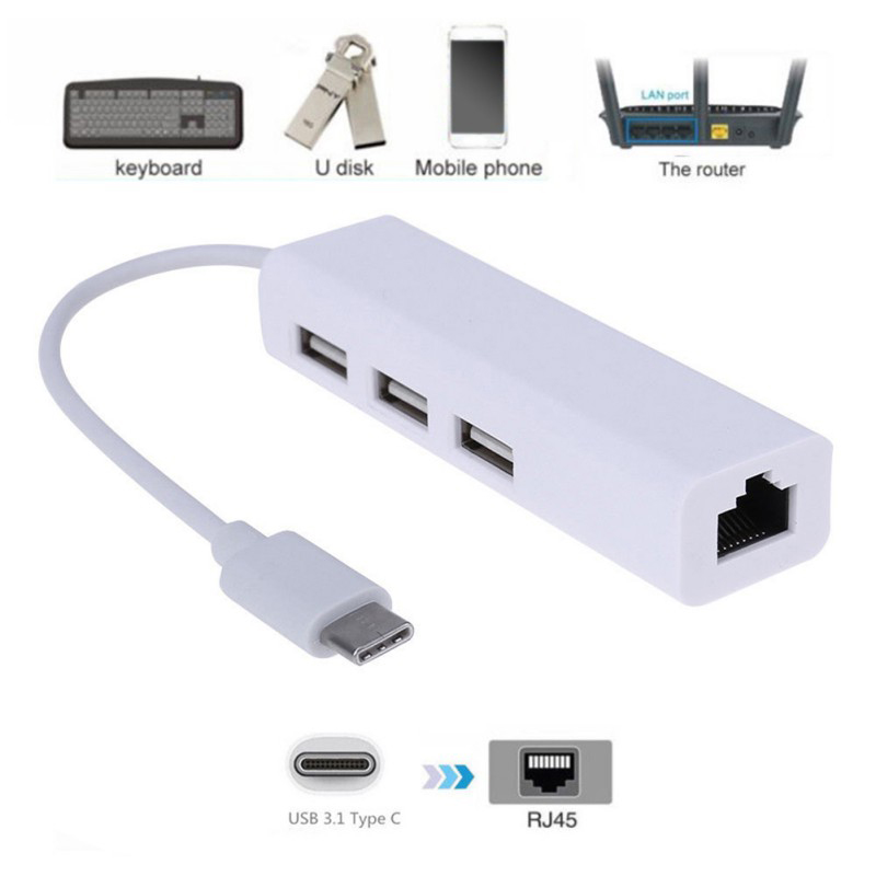 USB3.1 Type-C to RJ45 Ethernet Network Card Lan Adapter 3 Port USB 3.1 HUB For Macbook Tablet PC Phone