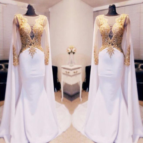 Elegant Caftan Dubai Evening Dresses With Gold Appliques Sexy Backless Chiffon Formal Dresses Women Wear In Turkey 2019 Arabic Evening Gowns