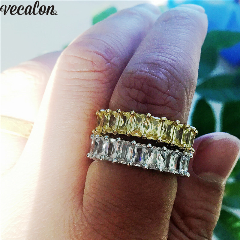 Vecalon Lovers Promise Ring 925 sterling silver Princess cut Diamond Cz Party Wedding band rings for women Finger Jewelry