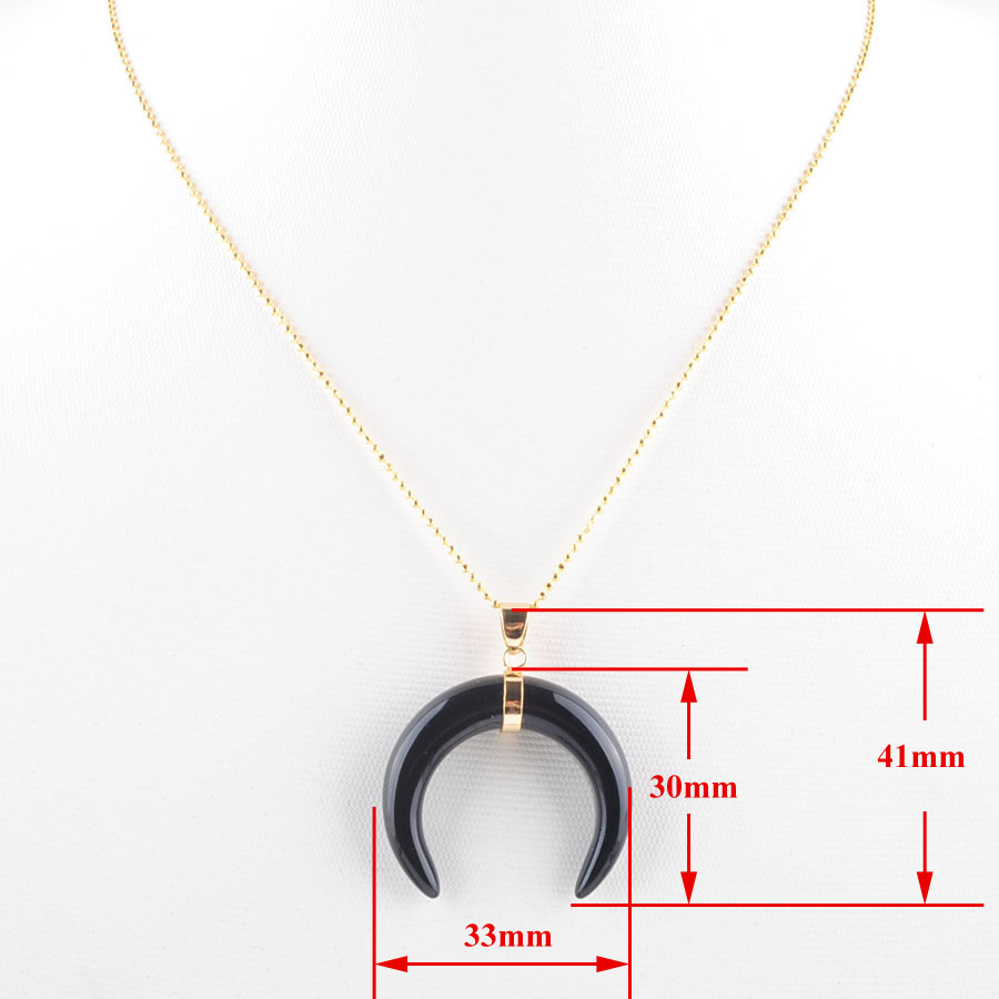 WOJIAER Crescent Moon Pendants & Necklaces Natural Lapis Lazuli Rose Quartz Opalite Stones Gold Color Women Jewelry BO951
