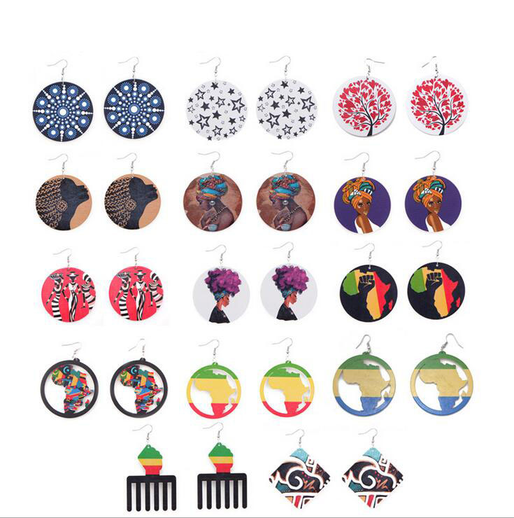 New Women Hollow Out Map of Africa Wooden Earrings Printing African Pattern Wood Round Charm Eardrop Earrings, Silver
New Women Hollow Out Map of Africa Wooden Earrings Printing African Pattern Wood Round Charm Eardrop Earrings, Silver