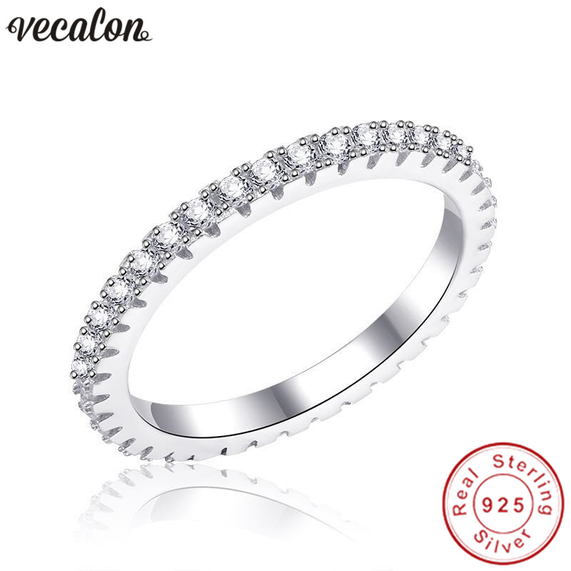 Vecalon Classic Promise ring 925 Sterling silver Engagement Ring Full Diamond Wedding band rings for women Jewelry Gift