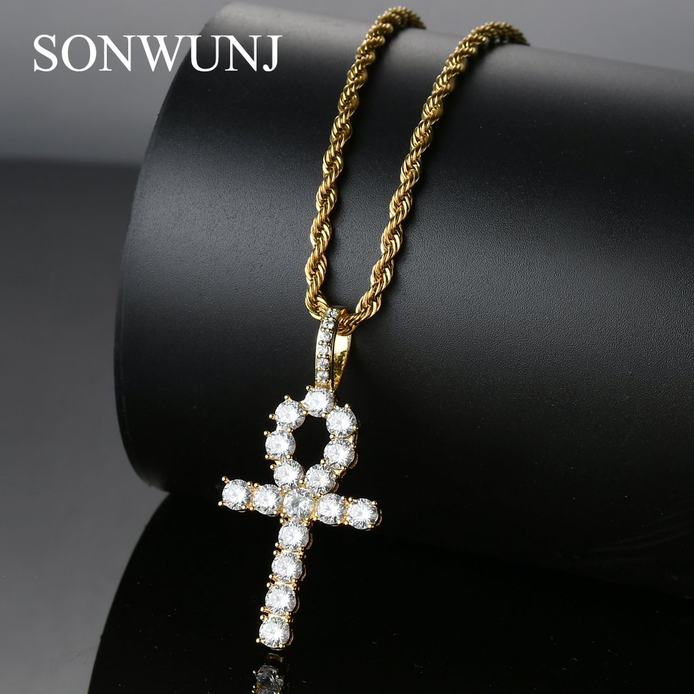 Wholesale-Copper Setting CZ Cross Pendant Hip Hop Zircon Necklace Jewelry CN019