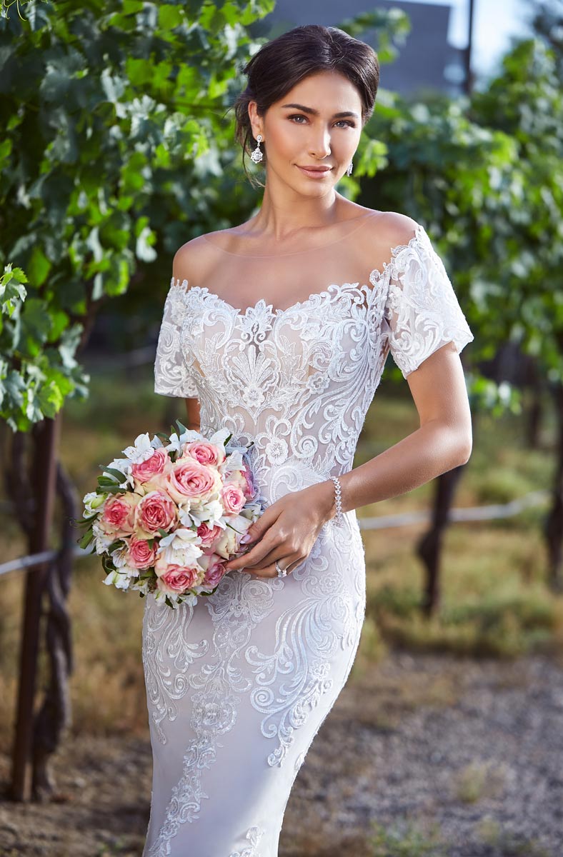 Kittychen Mermaid Wedding Dresses Short Sleeve Off Shoulder Lace Sweep Train Bridal Gowns Beach Boho Garden Sheer Back Vestido De Novia