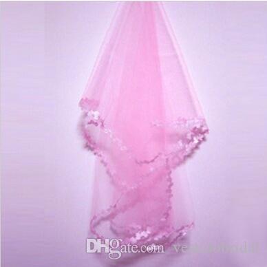2022 Cheapest Wedding Veils White Ivory Pink Red Lace Elbow Veils For Bridal Wedding Event Veil