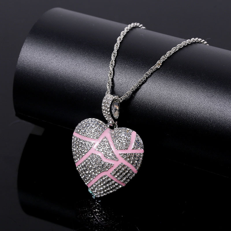 Broken Heart Necklaces Iced Out Pendant Hip Hop Jewelry Women Fashion Bling Necklace Crystal Rhinestone Love Charm Gold Silver Chain for Men