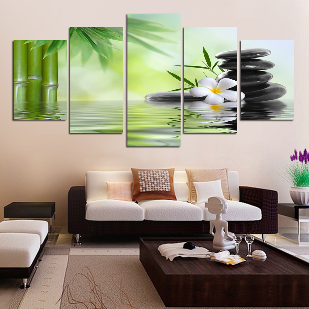 Unframed 5 Piece Bamboo Stone Scenery Modern Home Wall Decor Canvas Picture Art HD Print Painting On Canvas For Home Decor