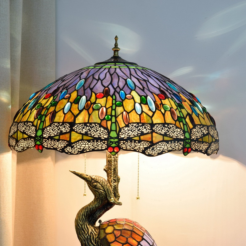 European Style Retro Crane Creative Bar Table Lamp Tiffany Stained Glass Livingroom Diningroom Hotel Art Dragonfly Decorative Lamps TF087
