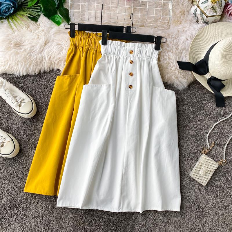 2020 Button Midi Skirt Women Spring Summer Casual elegant High Waist pocket skirt female Korean Washed Cotton A-line
2020 Button Midi Skirt Women Spring Summer Casual elegant High Waist pocket skirt female Korean Washed Cotton A-line
