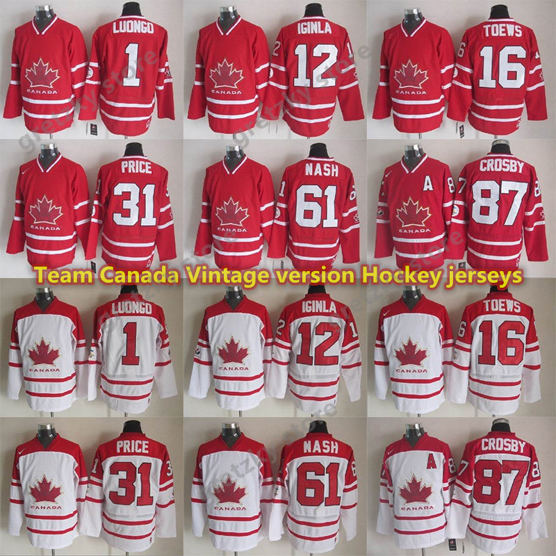 Team Canada Vintage version jerseys 87 CROSBY 16 TOEWS 31 PRICE 61 NASH 12 IGINLA 1 LUONGO CCM Hockey jersey, White
Team Canada Vintage version jerseys 87 CROSBY 16 TOEWS 31 PRICE 61 NASH 12 IGINLA 1 LUONGO CCM Hockey jersey, White