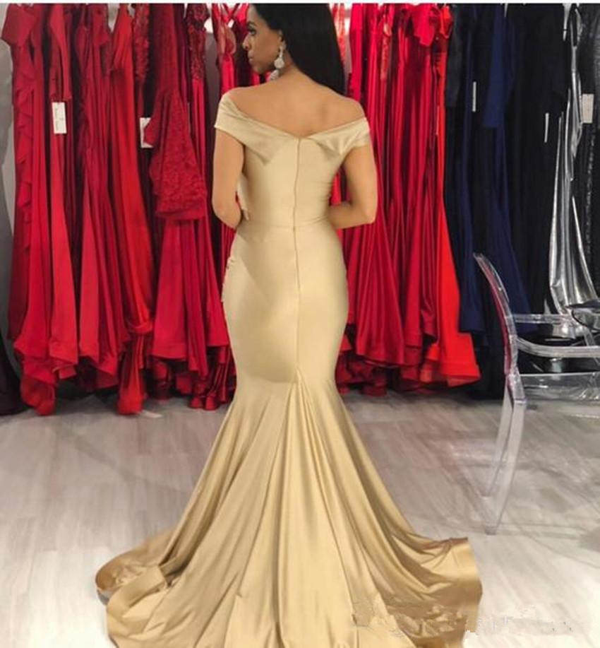 Champagne Gold Long Bridesmaid Dresses 2020 Modern Off Shoulder Sexy Mermaid Junior Garden Outdoor Wedding Guest Party Dress