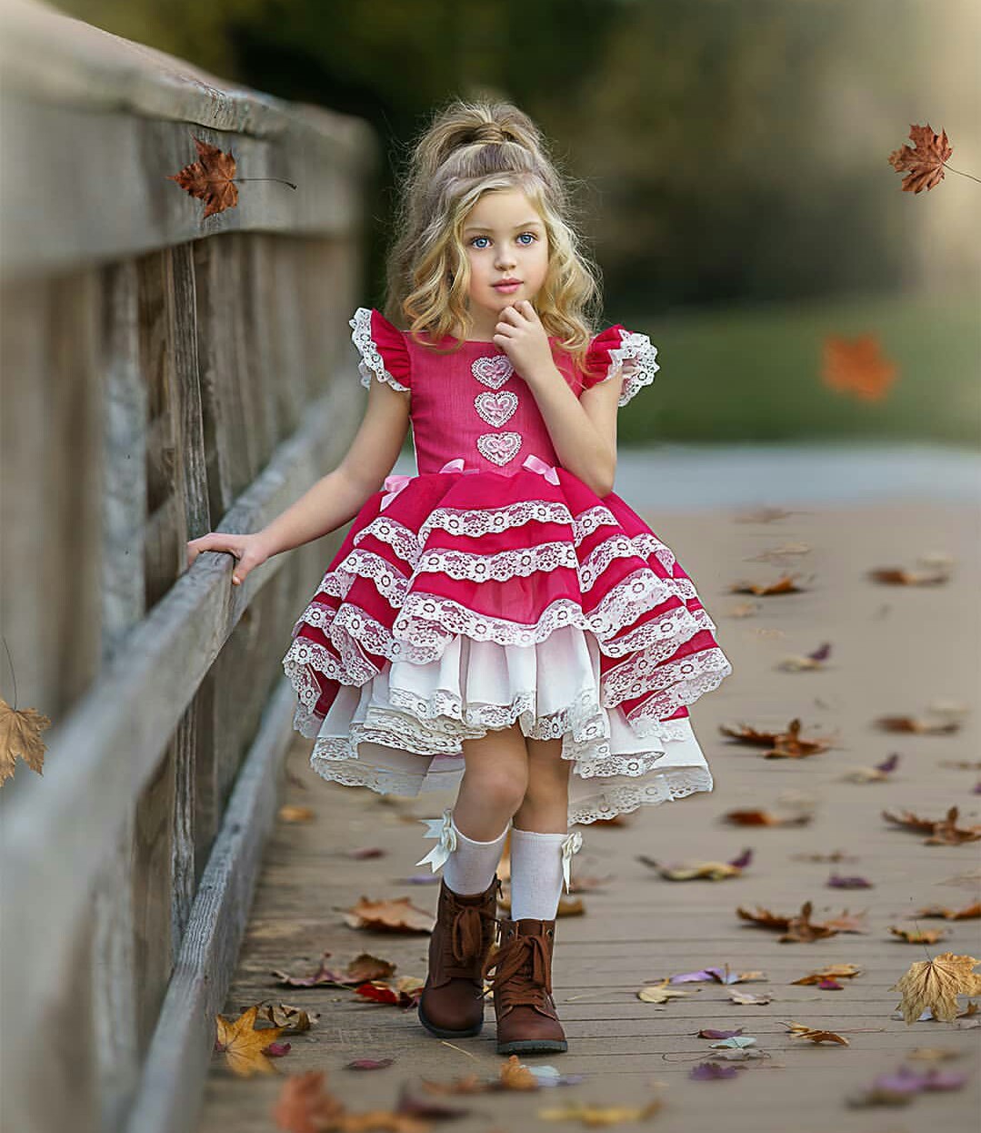 Cute 2020 Flower Girls Dresses For Wedding Multilayer Hi Lo Red Satin Lace Kids Formal Wear Jewel Ruffles Girl Pegeant Dress 0508